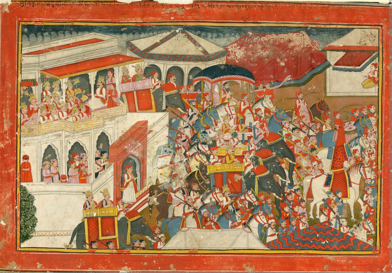 Kryszna i Balarama wyruszają z pałacu, ok. 1930 r. 1840 autorstwa Indian Art