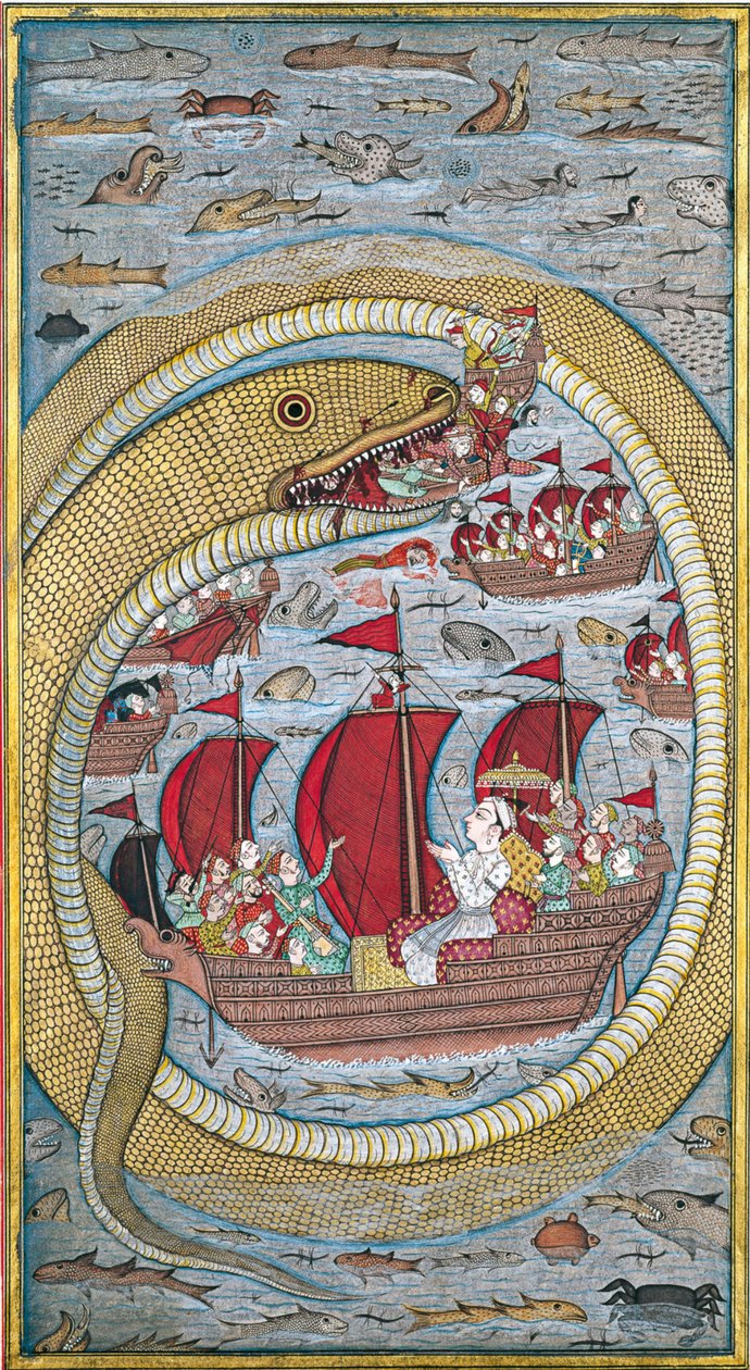 Wąż morski połyka flotę królewską, 1670 autorstwa Indian Art