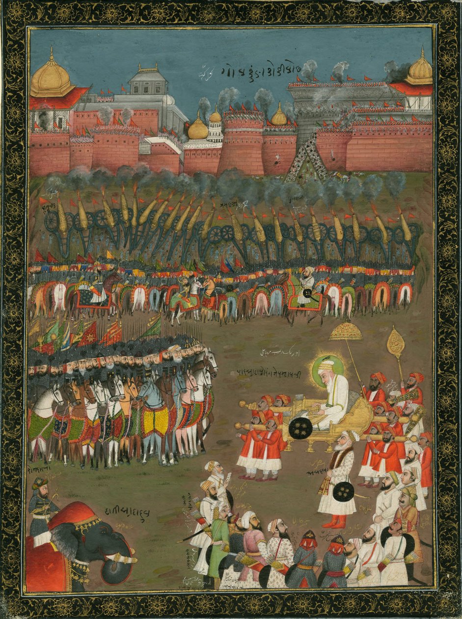 Zdobycie Golkonda przez cesarza Mogołów Aurangzeba w 1687 r., ok. 1760 autorstwa Indian Art