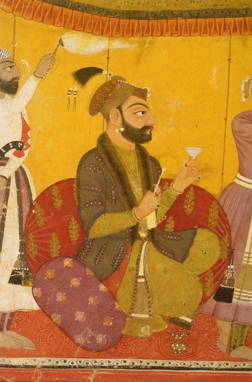 47.110/359 Gosain Narayan zażywa truciznę w obecności cesarza Jahangira, Nurpur, Szkoła Pahari, 1725 autorstwa Indian School