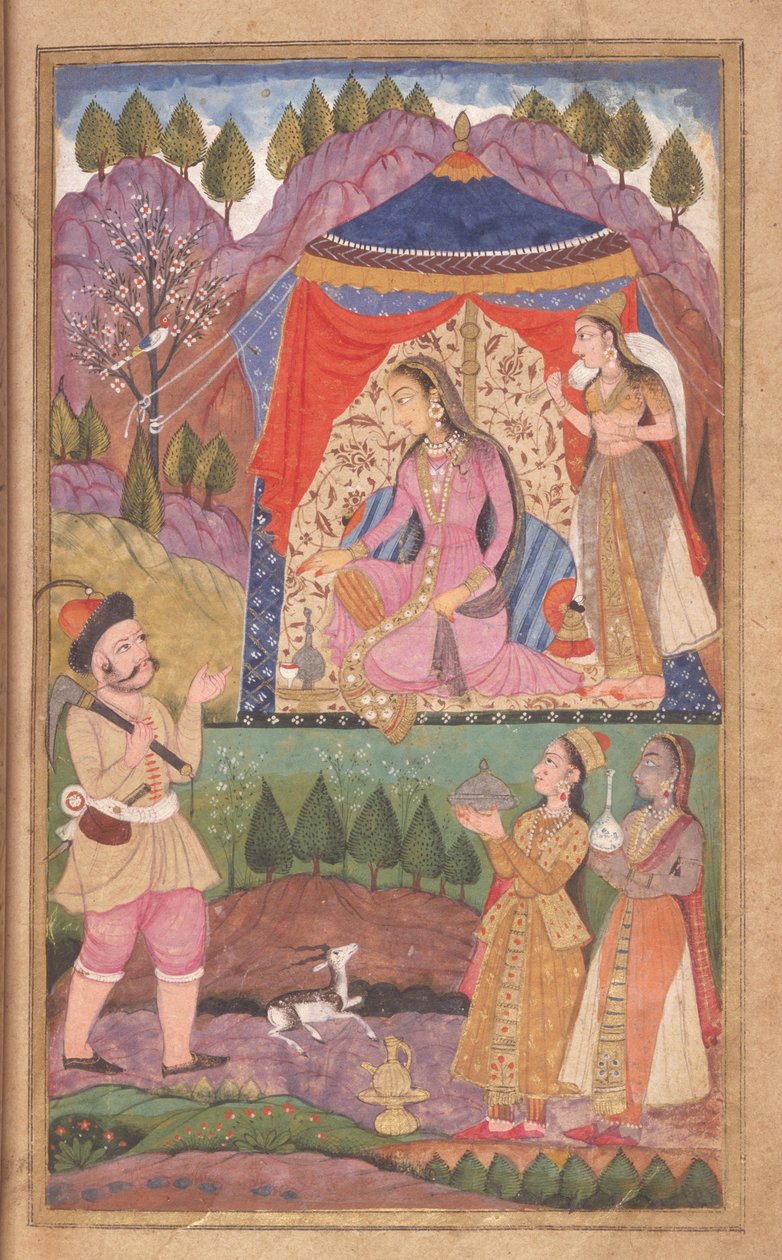 48,62 folio 138 Farhad opowiada o swoich przygodach księżniczce Shirin z Khusrau i Shirin, szkoła Deccani, 1722 autorstwa Indian School