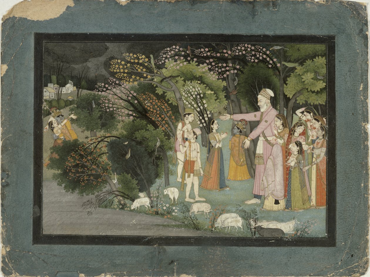 51.20728 Nanda prosi Radhę o eskortowanie domu Kryszny, ze szkoły Gita Govinda, Garhwal, Pahari School, 1790 autorstwa Indian School