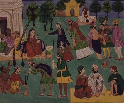 AS10 Vol.49 ff.1 4782 Indian Office Archive, „Manners and Customs”, jeden z czterech rysunków przedstawiających produkcję i używanie narkotyków, artysta z Amritsar, Pendżab, ok. 1870 (gwasz na papierze) autorstwa Indian School