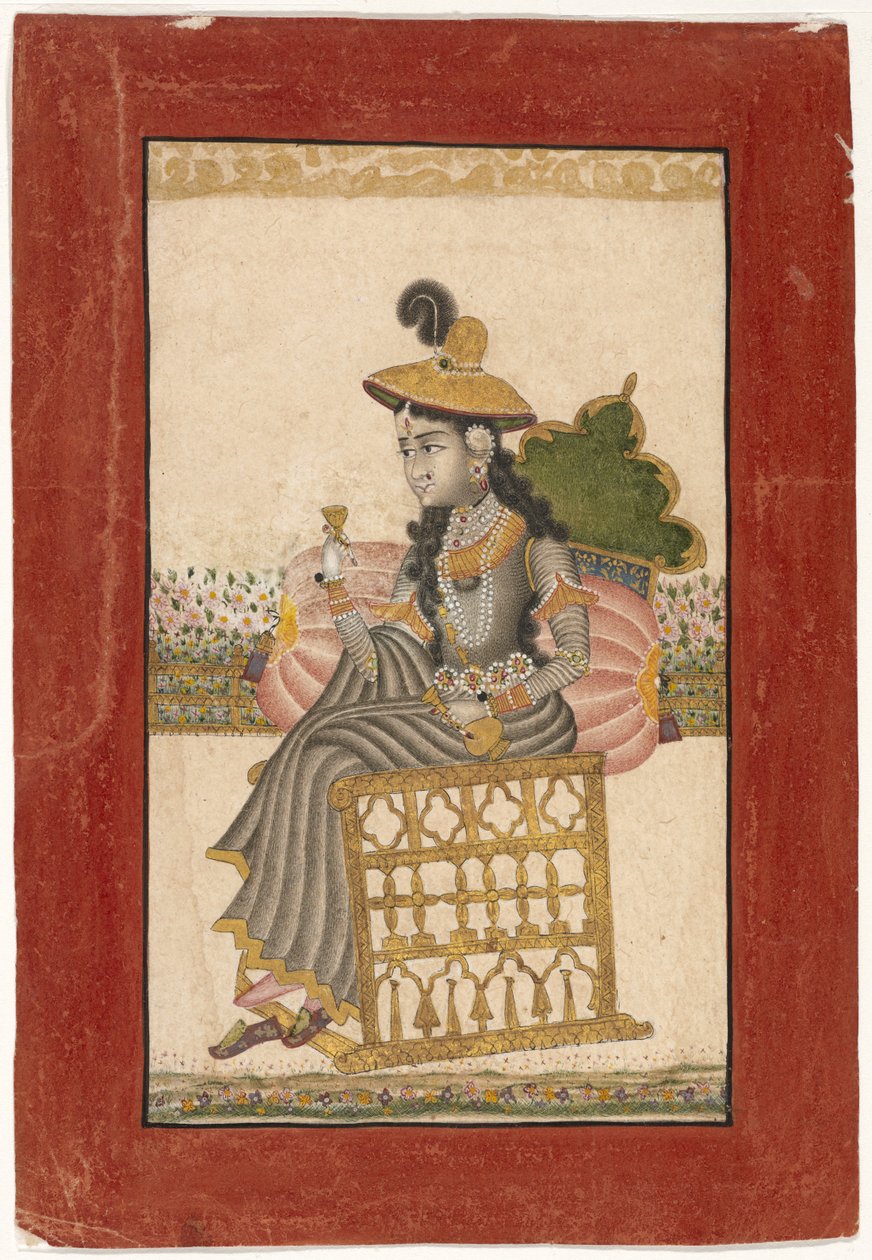 Pani Bejeweled, Szkoła Kota, 1690-1720 (gwasz ze złotem na papierze) autorstwa Indian School