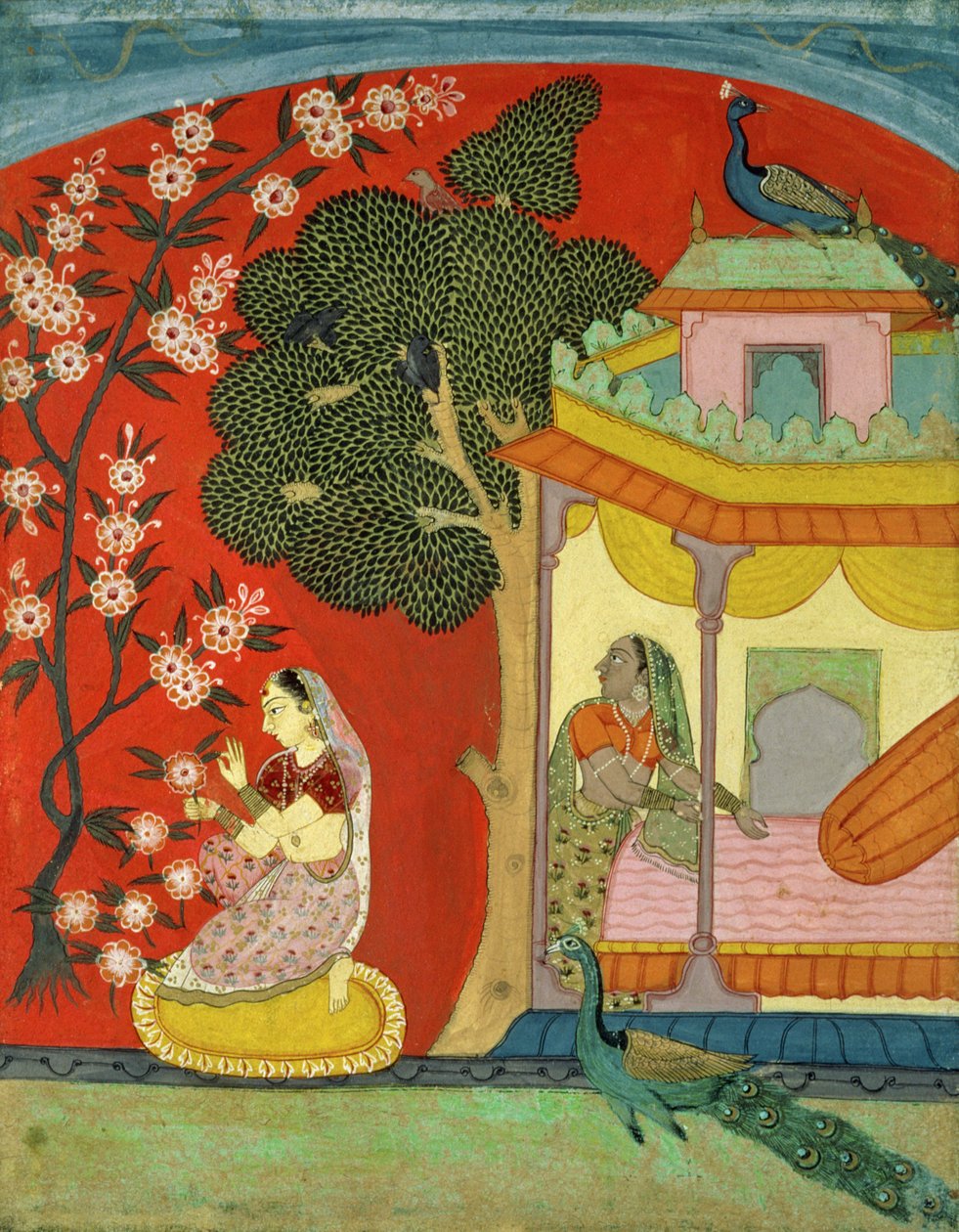 Lady Plucking Blossoms, południowy Radżastan lub Dekan, ok. 1675 r autorstwa Indian School