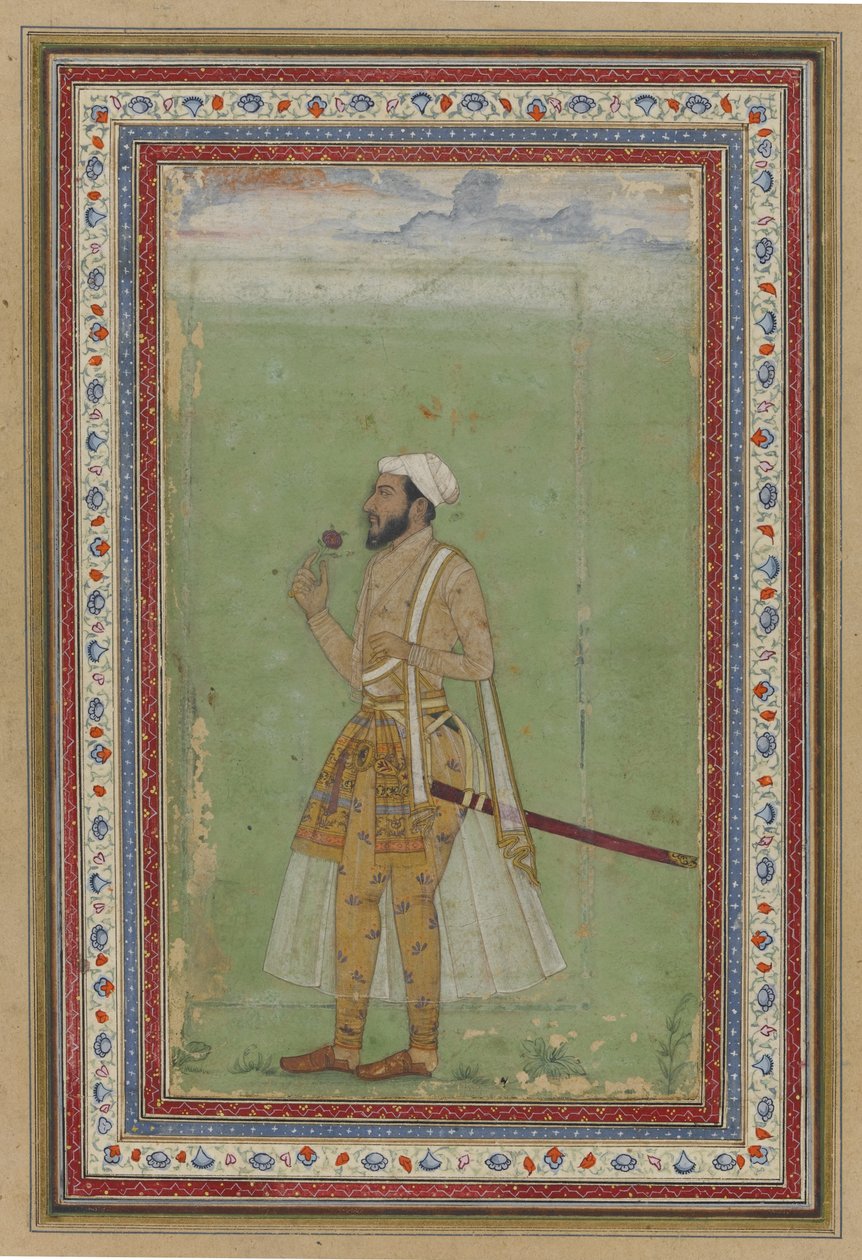 Dygnitarz Mogołów, ok. 1640 (toaleta i złoto na papierze) autorstwa Indian School