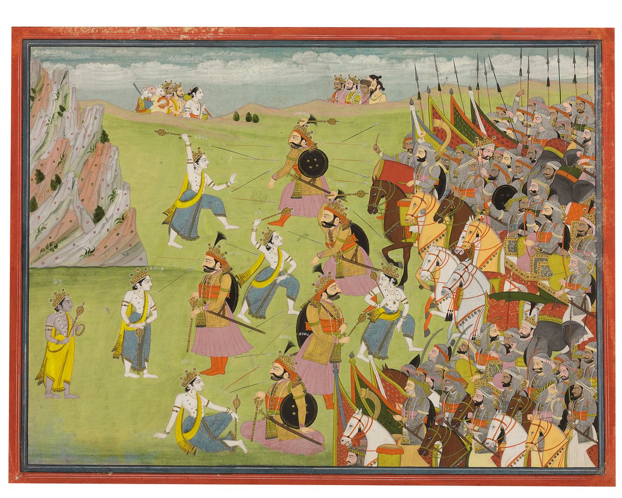 Obraz z Mahabharaty: Balabhadra walczący z Jarasandhą, Kangrą lub Garhwalem, ok. 1810-20 autorstwa Indian School