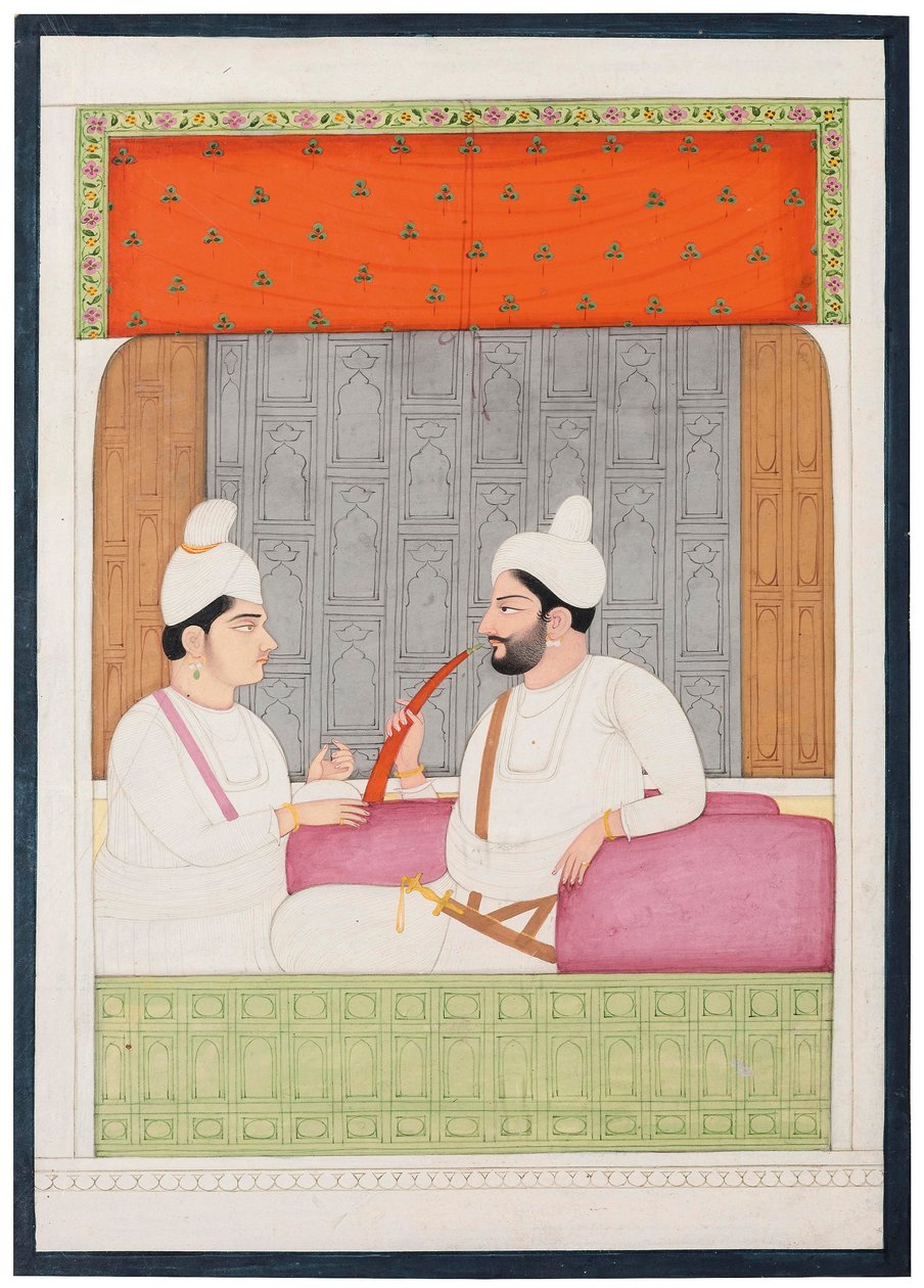 Portret Raja Sansara Chanda z Kangra i jego syna Anirudy Chanda, Kangra, Punjab Hills, Północne Indie autorstwa Indian School
