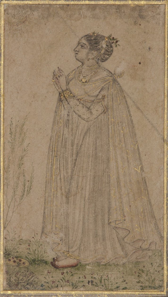 Księżniczka wielbi słońce, ok. 1600 (nieprzezroczysta toaleta i złoto na papierze) autorstwa Indian School