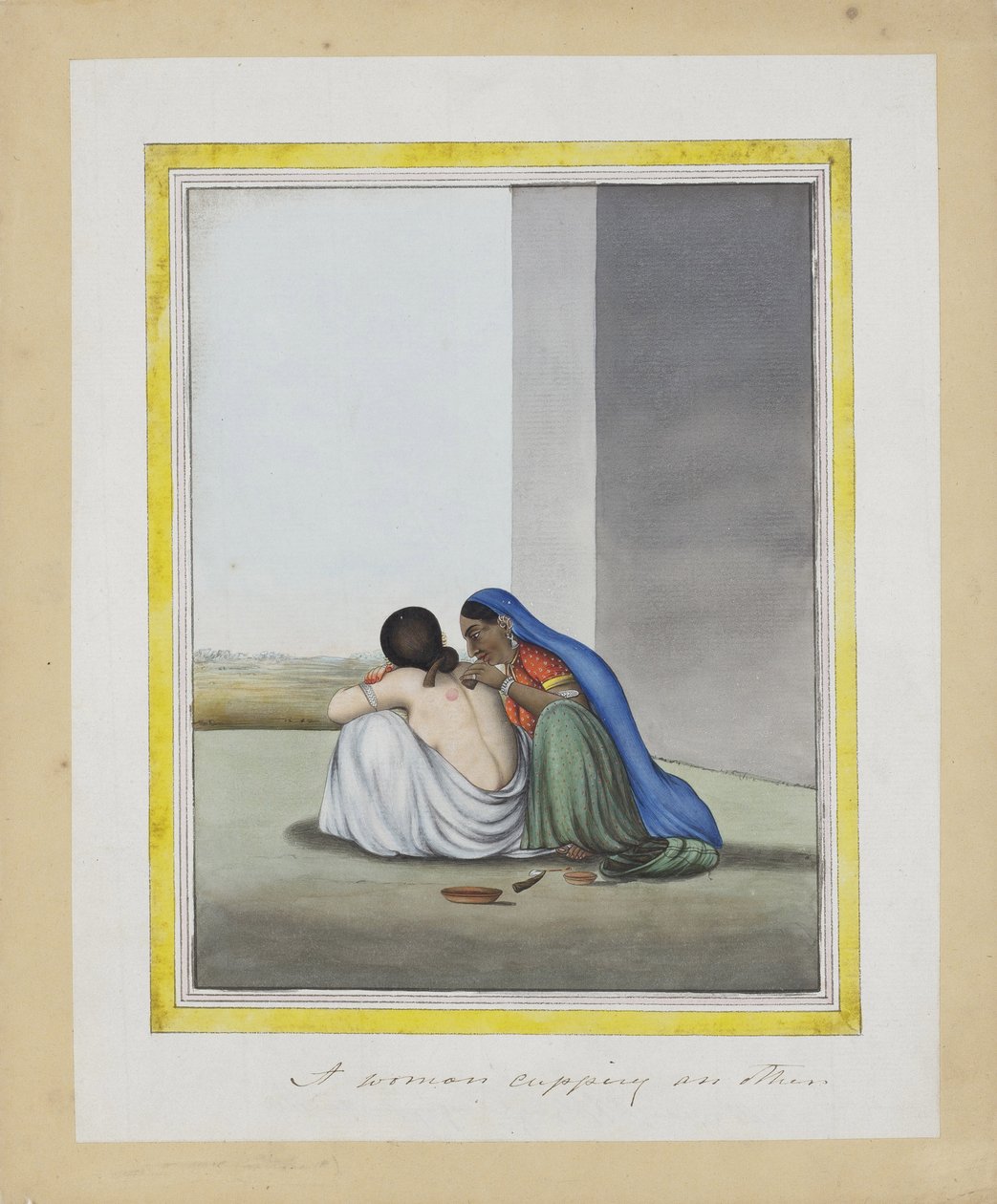 Kobieta trzymająca drugą, ok. 1815 (nieprzezroczysta toaleta na papierze) autorstwa Indian School