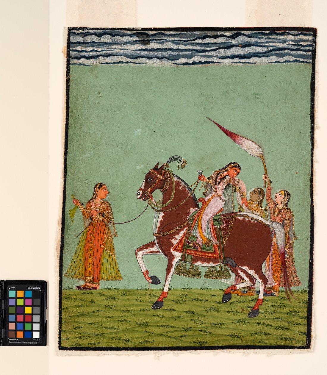 Kobieta na koniu z trzema towarzyszami, ok. 1735 (nieprzezroczysta akwarela na papierze) autorstwa Indian School