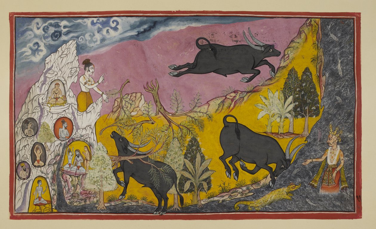 Dodaj 15296 (2) f.11r, Sugriva następnie mówi Ramie i Laksmana, jak potężny jest jego brat Ba autorstwa Indian School