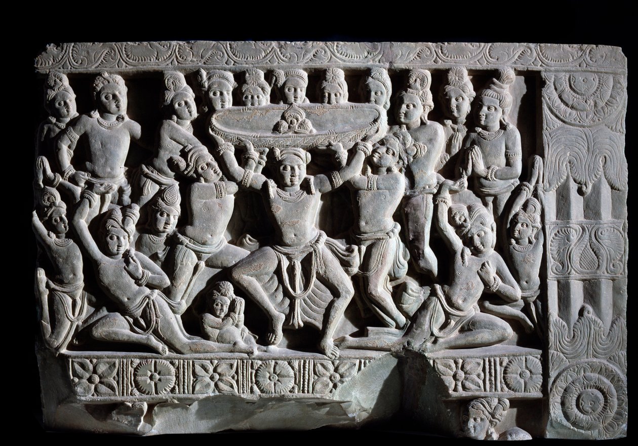 Adoracja turbanu (fragment płaskorzeźby, 225-325) autorstwa Indian School