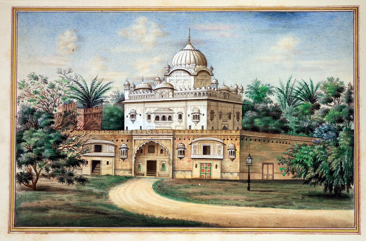 Świątynia Akali Amritsar, z Królestwa Pendżabu, jego władcy i wodzowie, tom II, tom 30 studiów akwarelowych autorstwa niezidentyfikowanego indyjskiego artysty, ok. 1840 (wc na papierze) autorstwa Indian School