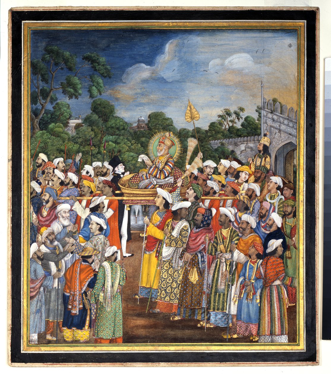 Akbar Shah II otrzymuje brytyjskiego rezydenta, ok. 1810 r autorstwa Indian School