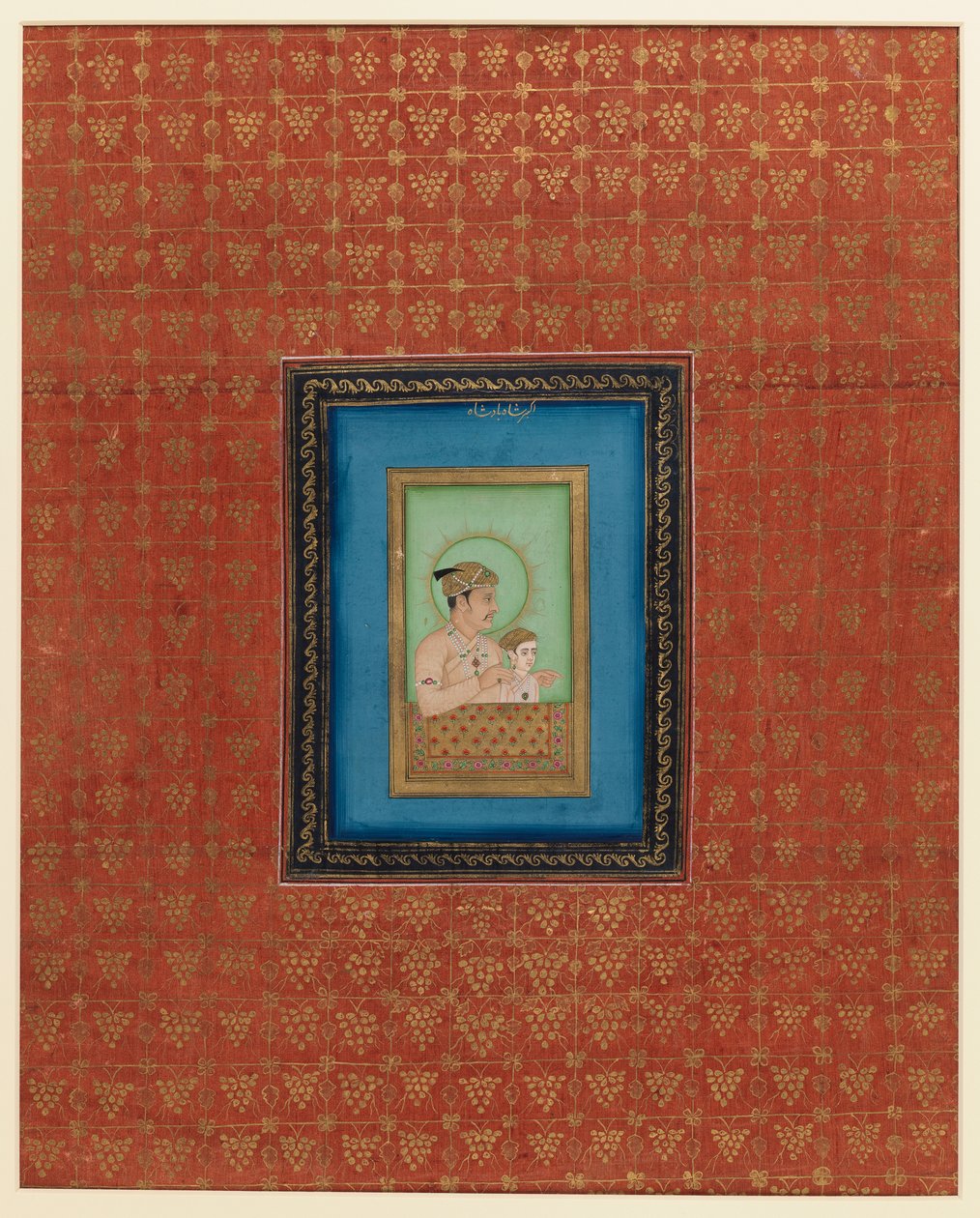 Akbar i jeden z jego synów lub wnuków, 1875-1900 (nieprzezroczysta toaleta i złoto na papierze) autorstwa Indian School