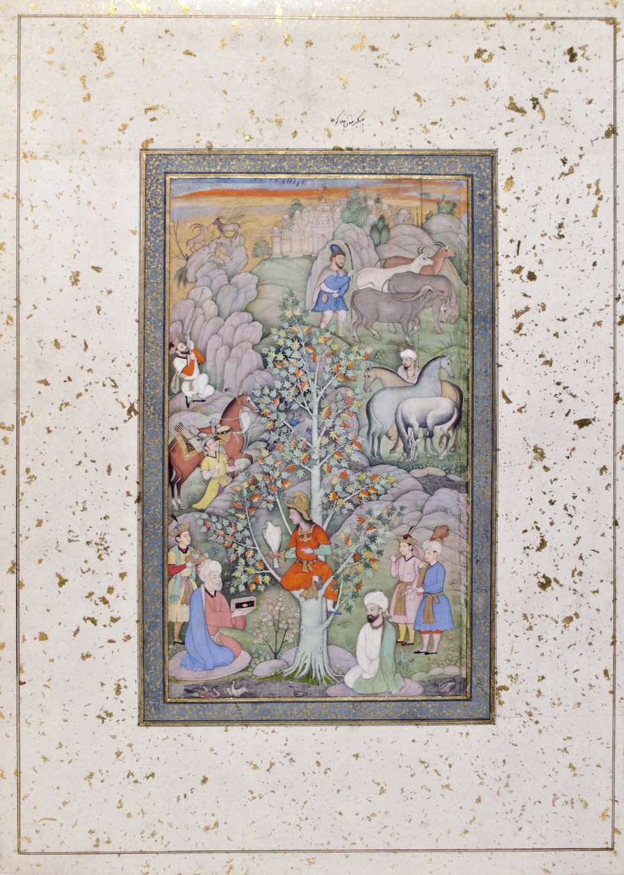 Alexander przesłuchuje filozofa, lekarza i kielich, ok. 1610 (nieprzezroczysta toaleta i złoto na papierze) autorstwa Indian School