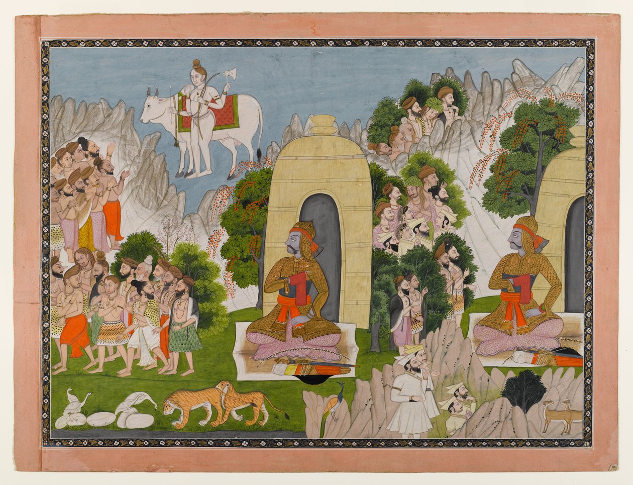 Pokuta Ardżunas, scena z serii Mahabharata, ok. 1825-40 (toaleta i złoto na papierze) autorstwa Indian School
