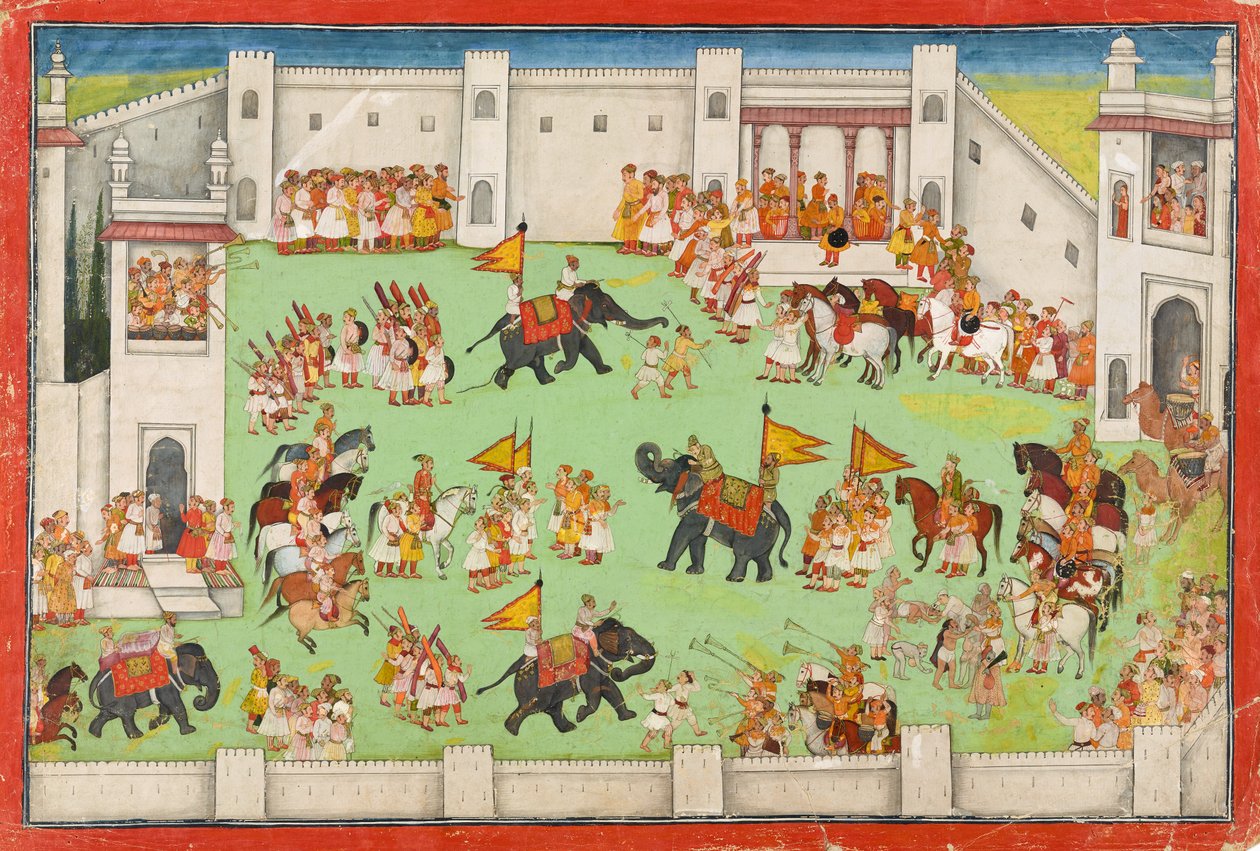 Przybycie pana młodego do pałacu, folio z Ramajany, ok. 1640-1650 autorstwa Indian School