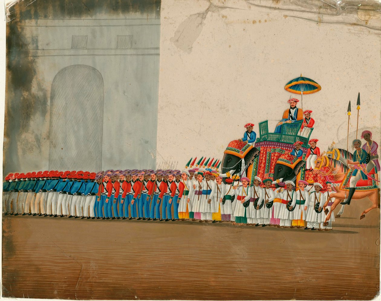 Sztuka indyjska: sułtan na słoniu (sułtan na słoniu) Gwasz ok. 1800 wym. 18,6x23,5 cm Kolekcja prywatna autorstwa Indian School