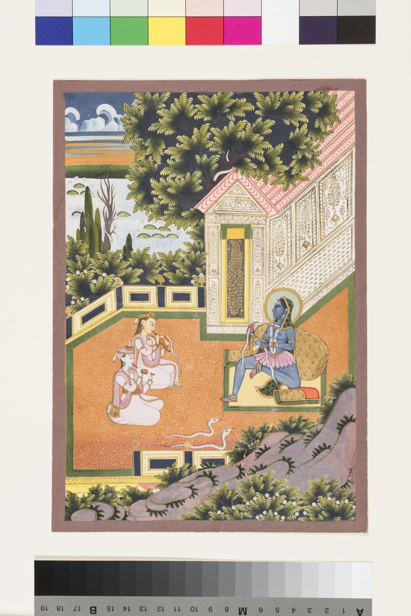Asavari Ragini ze Sri, ok. 1850 (nieprzezroczysta toaleta i złoto na papierze) autorstwa Indian School