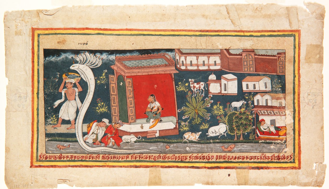 Dziecko Kryszna niesione w bezpieczne miejsce, 1600-25 (nieprzezroczyste wc na papierze) autorstwa Indian School