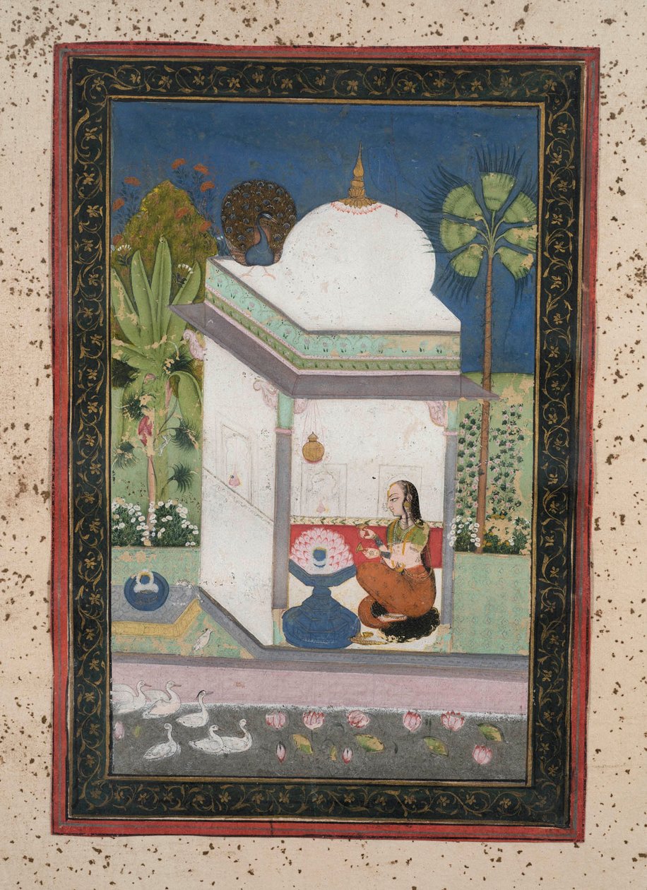 Bhairavi Ragini, ok. 1790 (gwasz na papierze, złote zdobienia) autorstwa Indian School