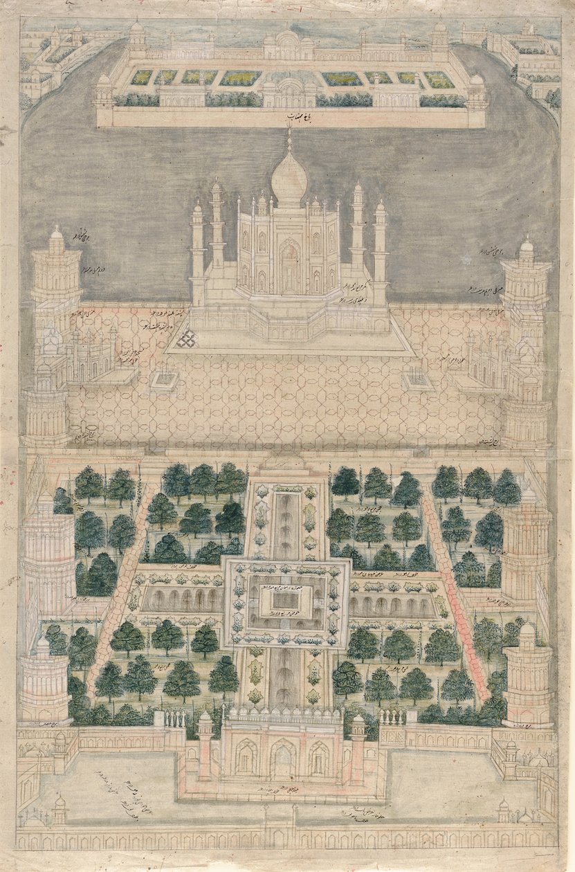 Widok z lotu ptaka na Tadż Mahal w Agrze, 1790-1810 autorstwa Indian School