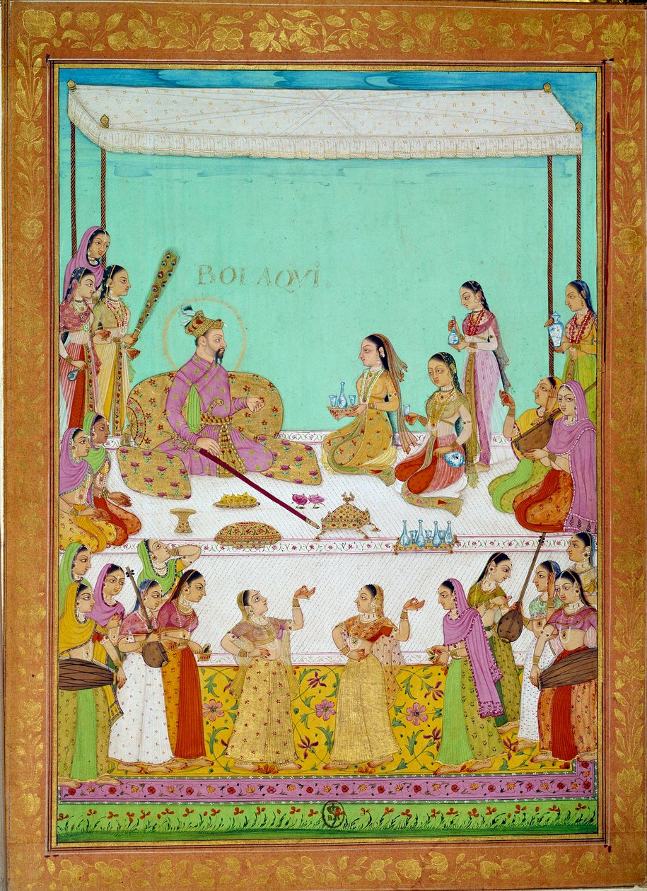 Syn Bolaqui (lub khosrou) w Jihangirze na dworze Szacha Alema. Miniatura z opowieści podróżniczej Niccolo Manucci (1638-1717), weneckiego odkrywcy. Indie autorstwa Indian School