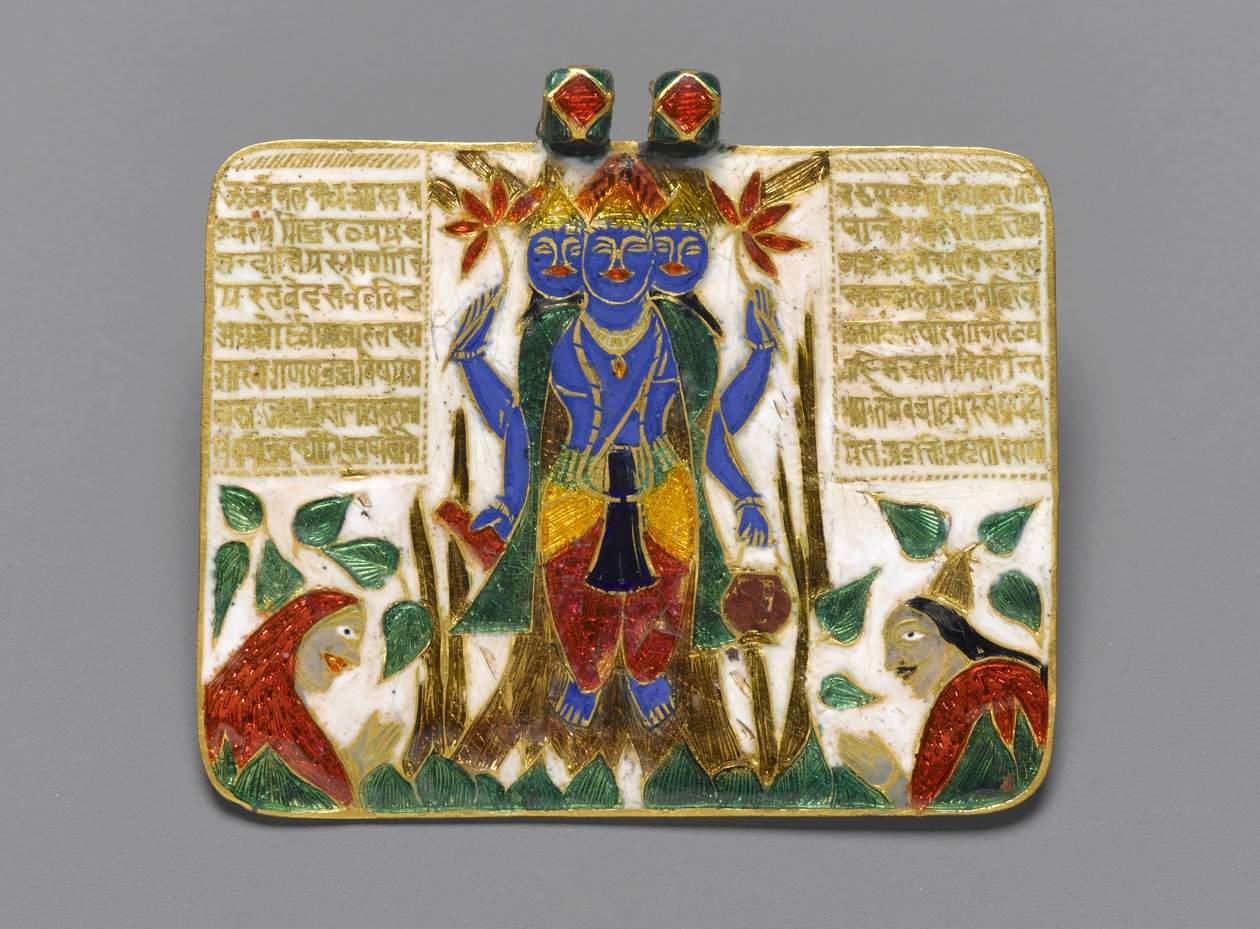 Wisiorek Brahma, koniec XVIII wieku (szkliwo chample na złocie) (patrz także 267520 na odwrocie) autorstwa Indian School