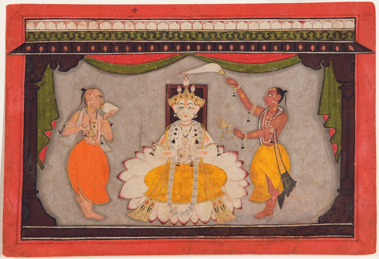 Awatar Buddy Wisznu, ok. 1700 (nieprzezroczysta toaleta, pancerze ze złota i żuka na papierze) autorstwa Indian School