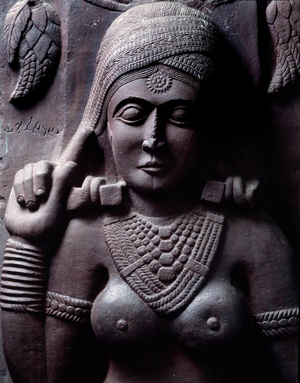 Buddyzm: „Sudarsana Yakshini” szczegół stupy Bharhut (Barhut, Barouth) Płaskorzeźba z czarnego kamienia, II wpne (II wpne) - Kalkuta, muzeum indyjskie autorstwa Indian School