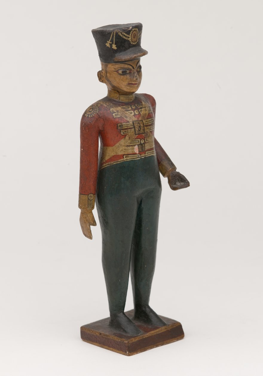 Rzeźbiona drewniana figura brytyjskiego oficera III Madrasu autorstwa Indian School