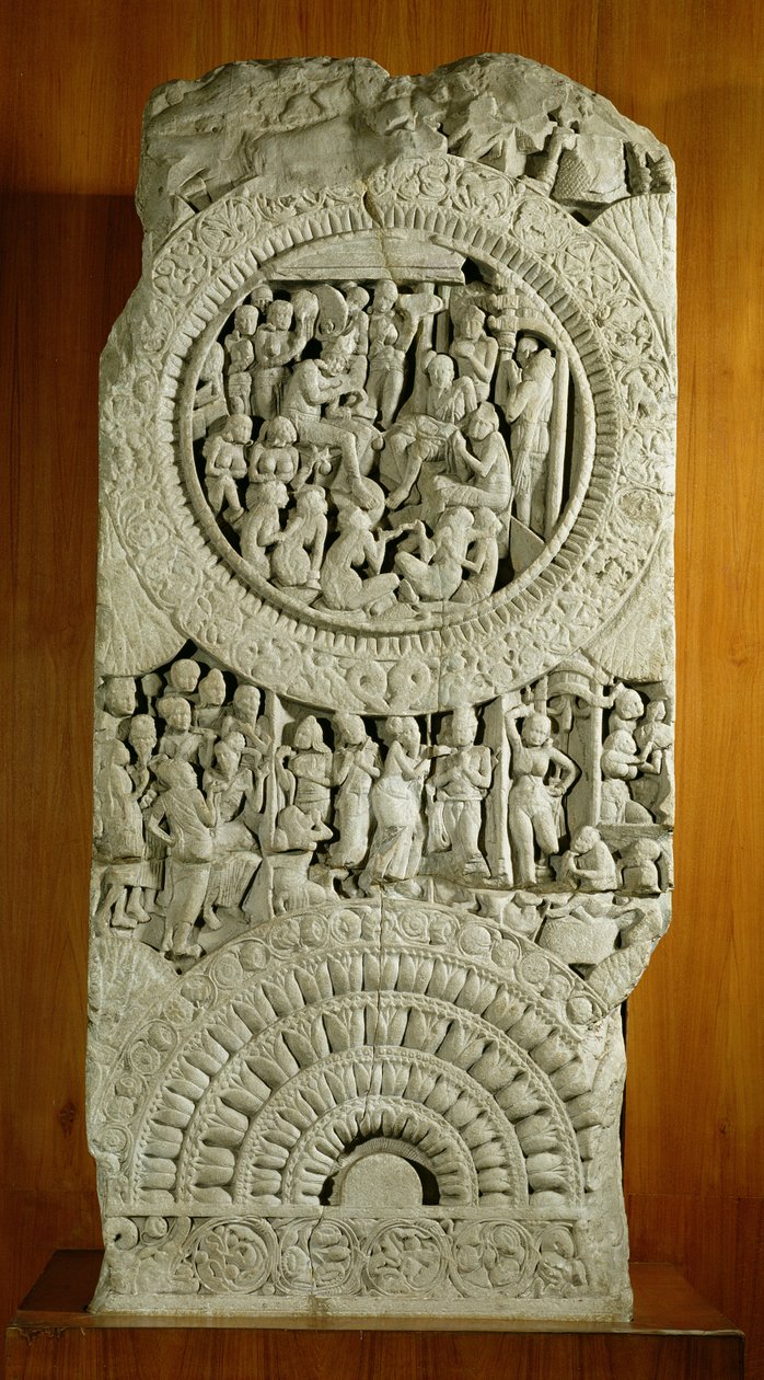 Rzeźba przedstawiająca historię z Jatakas, Amaravati (wapień) autorstwa Indian School