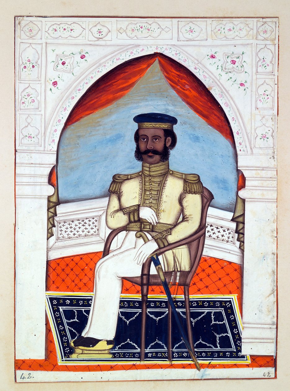Pułkownik Dhunkal Singh, z Królestwa Pendżabu, jego władcy i wodzowie, tom II, tom 30 studiów akwarelowych niezidentyfikowanego indyjskiego artysty, ok. 1840 (wc na papierze) d autorstwa Indian School