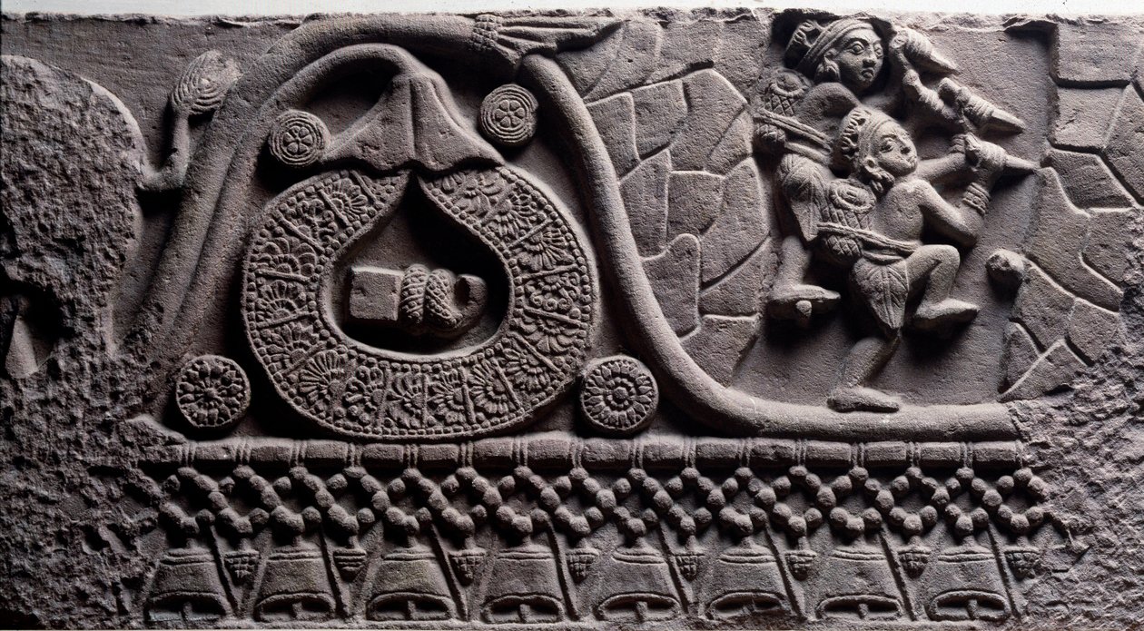 Budowa jaskini (relief na stupie Baruth) autorstwa Indian School
