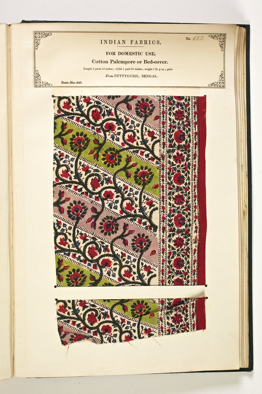 Cotton Palempore lub narzuta na łóżko, Fatehgarh, Uttar Pradesh, Indie, do użytku domowego, nr 152 z „The Collection of the Textile Manufacturers of India”, autorstwa Johna Forbesa Watsona, opublikowanej w 1866 r. autorstwa Indian School