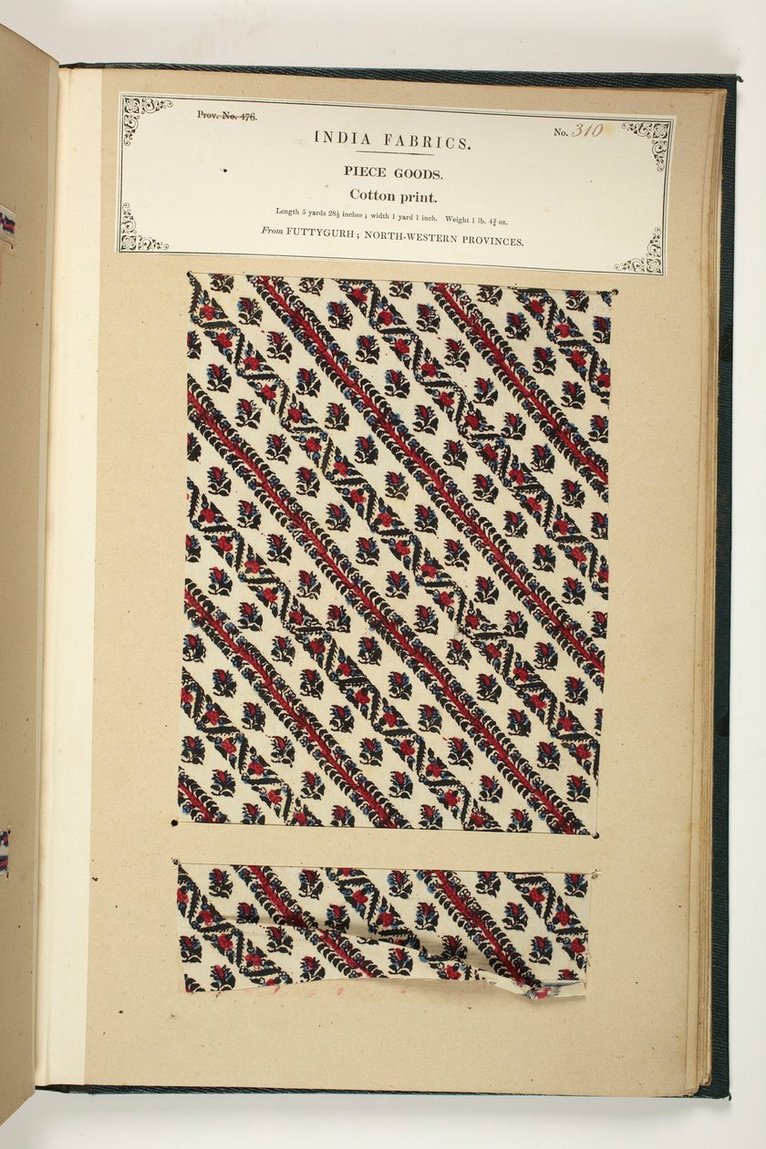 Cotton Print, Fatehgarh, Uttar Pradesh, Indie, Piece Goods, nr 310 z „The Collection of the Textile Manufacturers of India”, Johna Forbesa Watsona, opublikowanej w 1866 (media mieszane) autorstwa Indian School