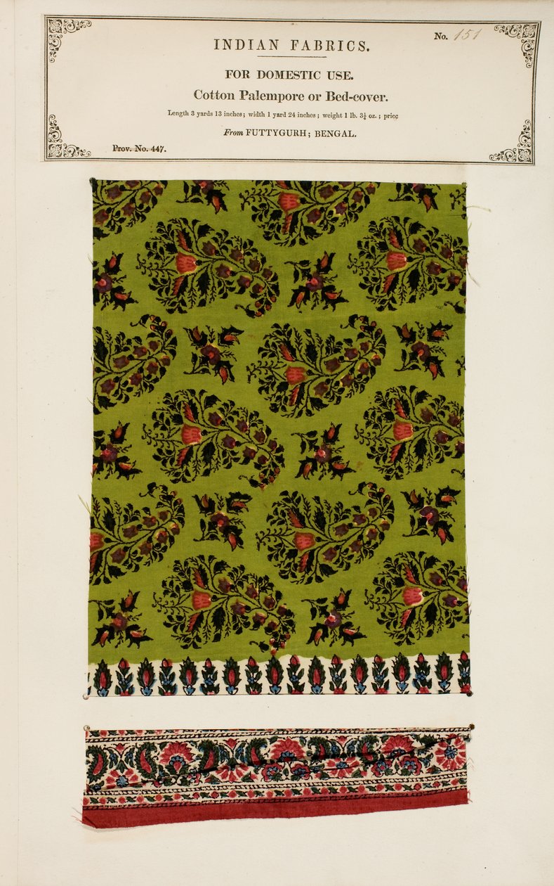Próbka tkaniny bawełnianej lub narzuty na łóżko z Futtygurgh w Bengalu, z The Collection of the Textile Manufacturers of India, autorstwa Johna Forbesa Watsona, opublikowana w 1866 r. autorstwa Indian School