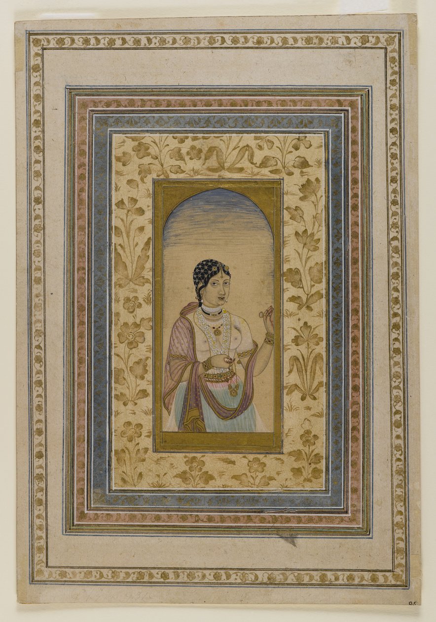 Kurtyzana w oknie, XVIII w. (farby wc, złoto i tusz na papierze) autorstwa Indian School