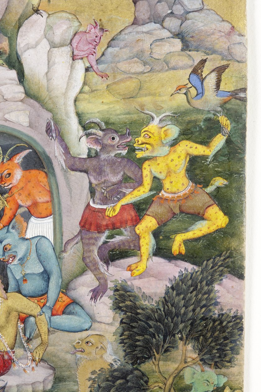 Demony w dzikim krajobrazie, ok. 1600 (nieprzezroczysta toaleta i złoto na papierze) autorstwa Indian School