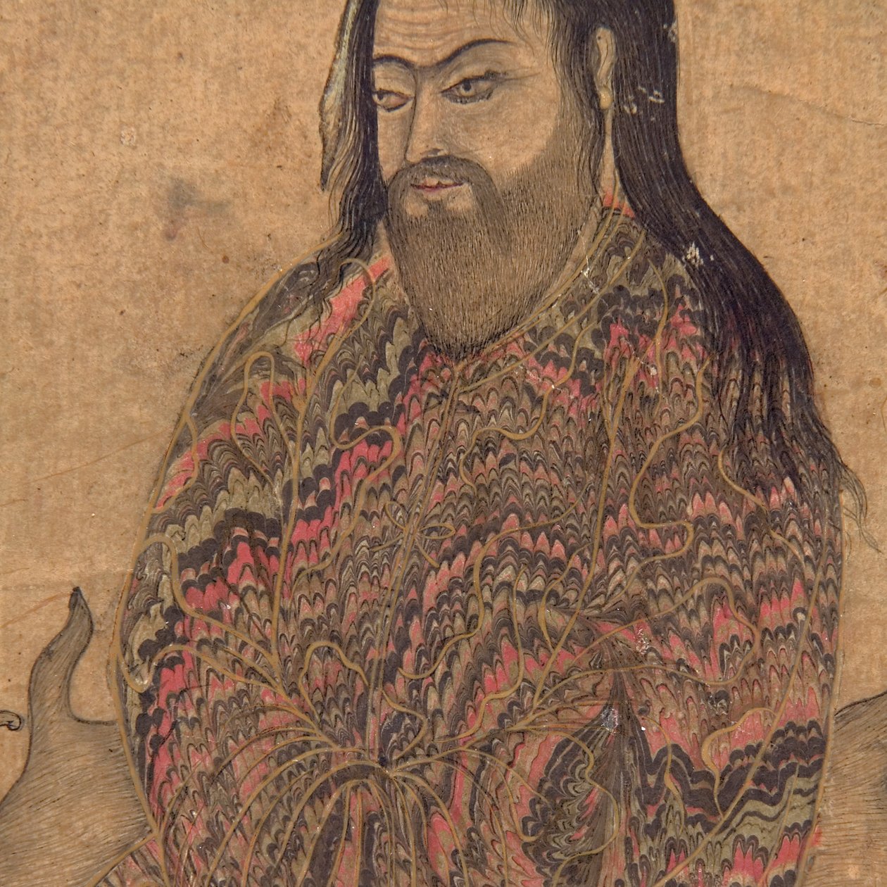 Fragment obrazu Derwisz siedzący w kontemplacji, ok. 1650 (nieprzezroczysta toaleta i złoto na papierze) autorstwa Indian School