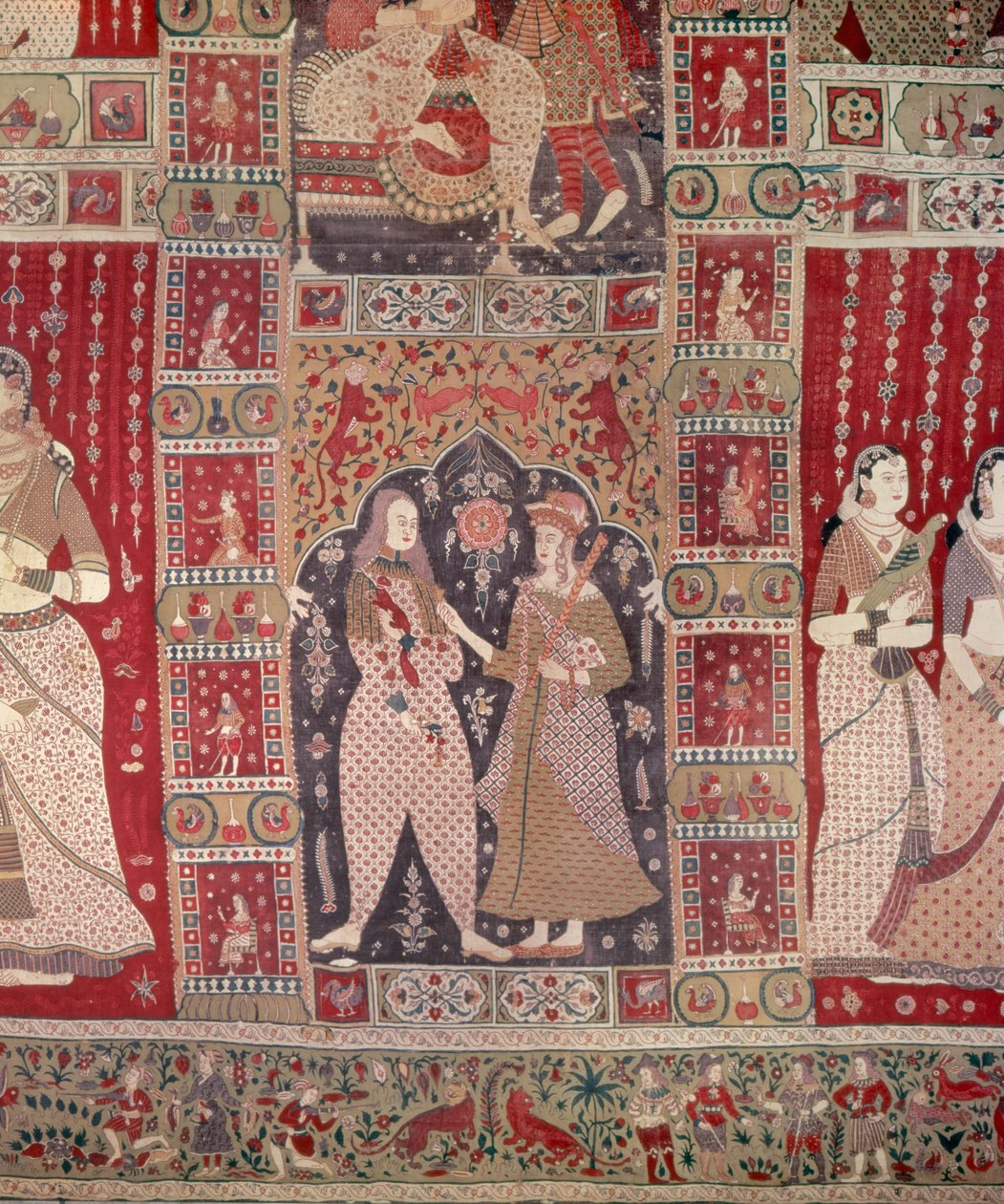 Fragment wiszącej ściany ozdobionej postaciami europejskimi (bawełna malowana) autorstwa Indian School