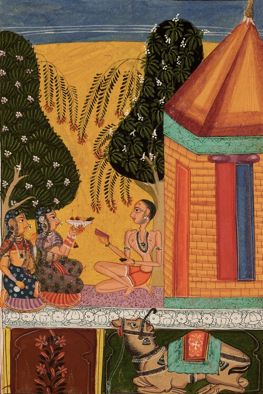Devgandharati Ragini, ok. 1665 (nieprzezroczysta toaleta, mika i złoto na papierze) autorstwa Indian School