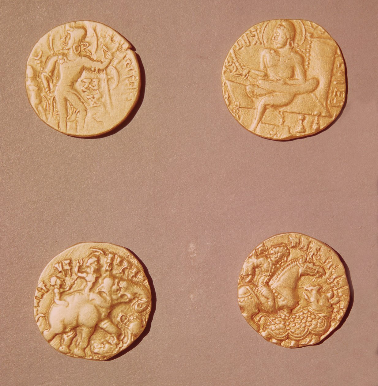 Dinary Samudragupta (335-375) i Kumargupta I (415-454) (złoto) autorstwa Indian School