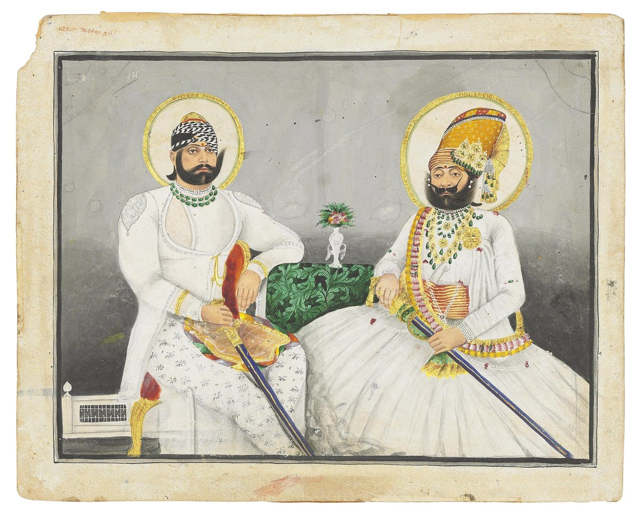 Podwójny portret Jaswant Singhji i Takhat Singh, Jodhpur, połowa XIX wieku autorstwa Indian School