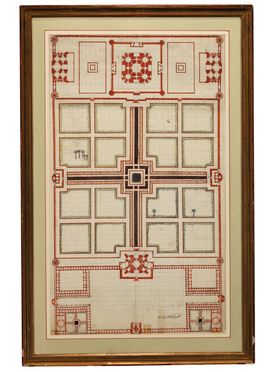 Wczesny schematyczny plan ogrodów Taj Mahal, Agra, Północne Indie, ok. 1805 autorstwa Indian School
