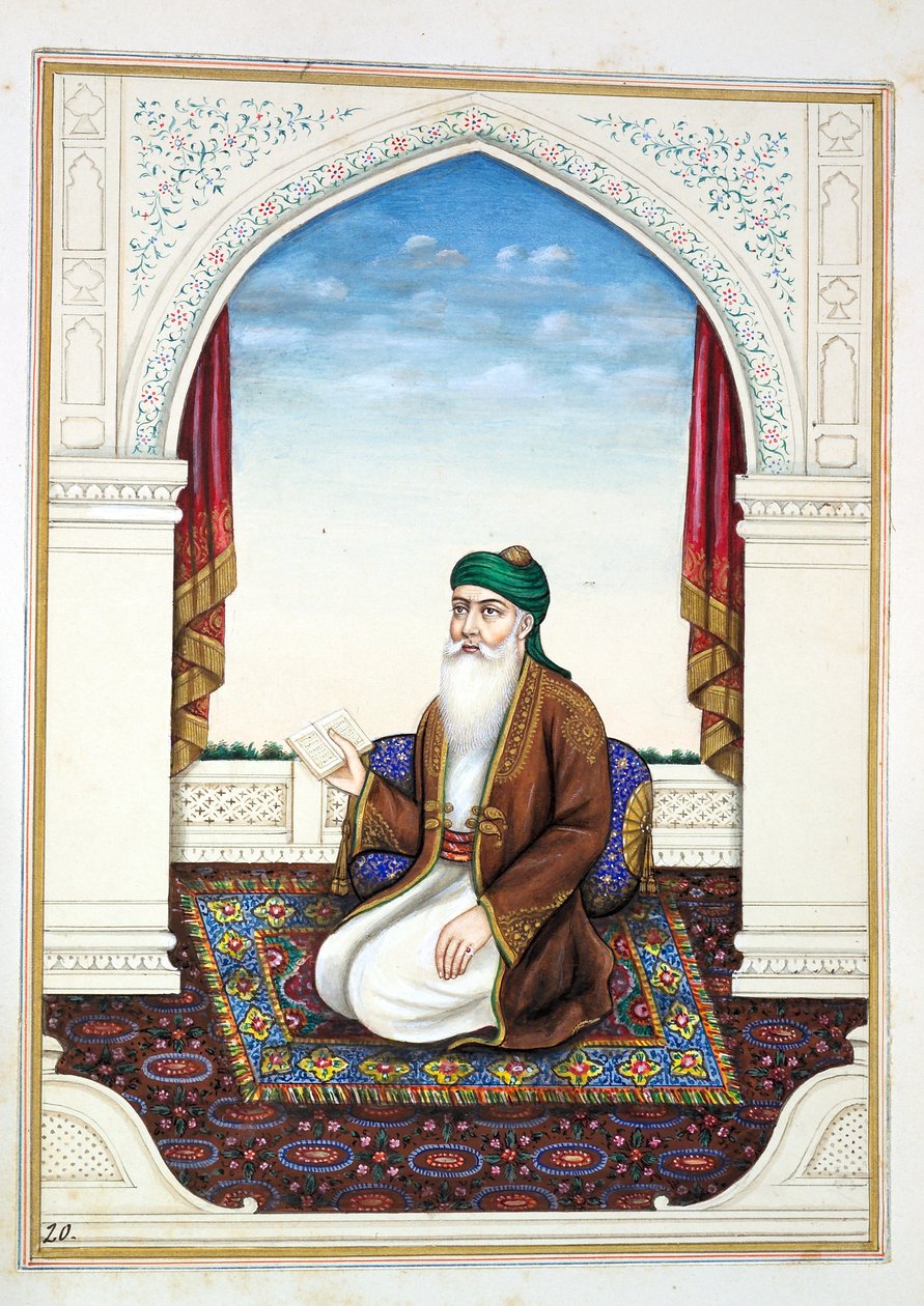 Fakir Syad Nur-o-Deen, z Królestwo Pendżabu, jego władcy i wodzowie, tom I, tom 27 studiów akwarelowych niezidentyfikowanego indyjskiego artysty, ok. 1840 (wc na papierze) autorstwa Indian School