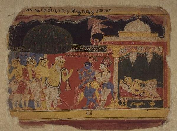 Folio. Nanda żegna się z Kryszną i Balaramą, z „Bhagavita Purana”, Radżastan autorstwa Indian School