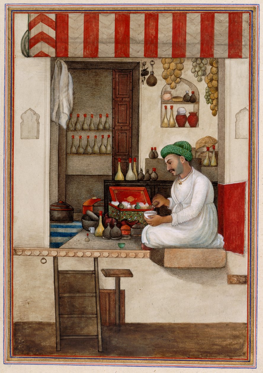 „Gandhi”, kasta perfumiarzy lub aptekarzy, z „Tashrih al-aqvam” autorstwa Indian School